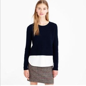 J. Crew Navy Wool Sweater with Layered White Shirttail Size Small